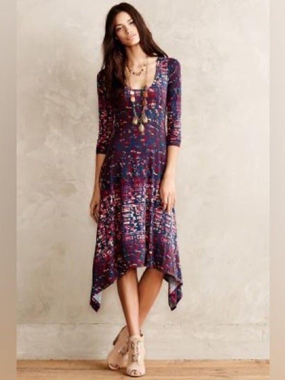 Plenty By Tracy Reese Anthropologie Jersey Knit Shark Bite Hem Midi Dress Small